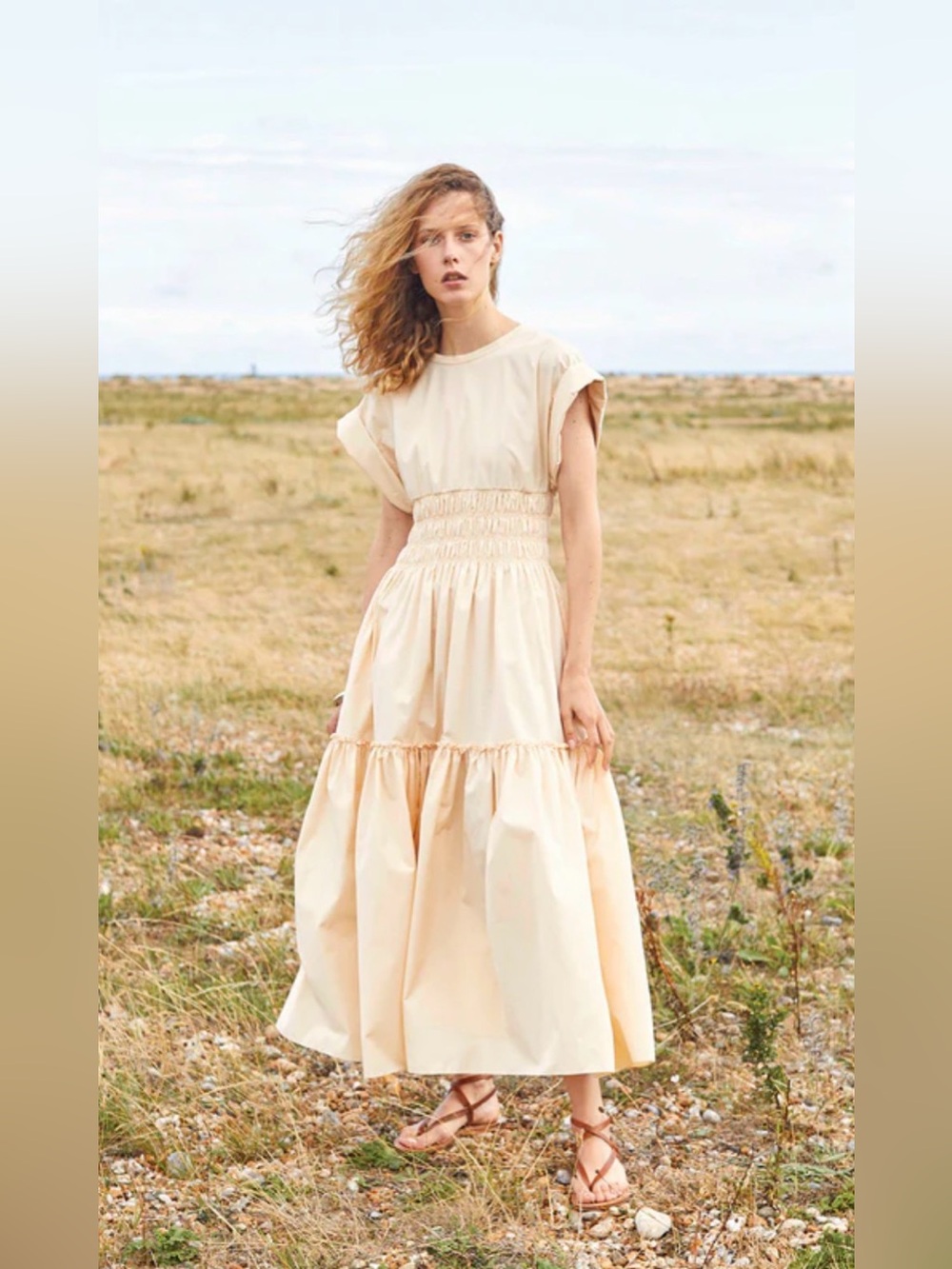 EUC: THREE GRACES Blanche Dress, Cotton Poplin - Ecru, sz Medium